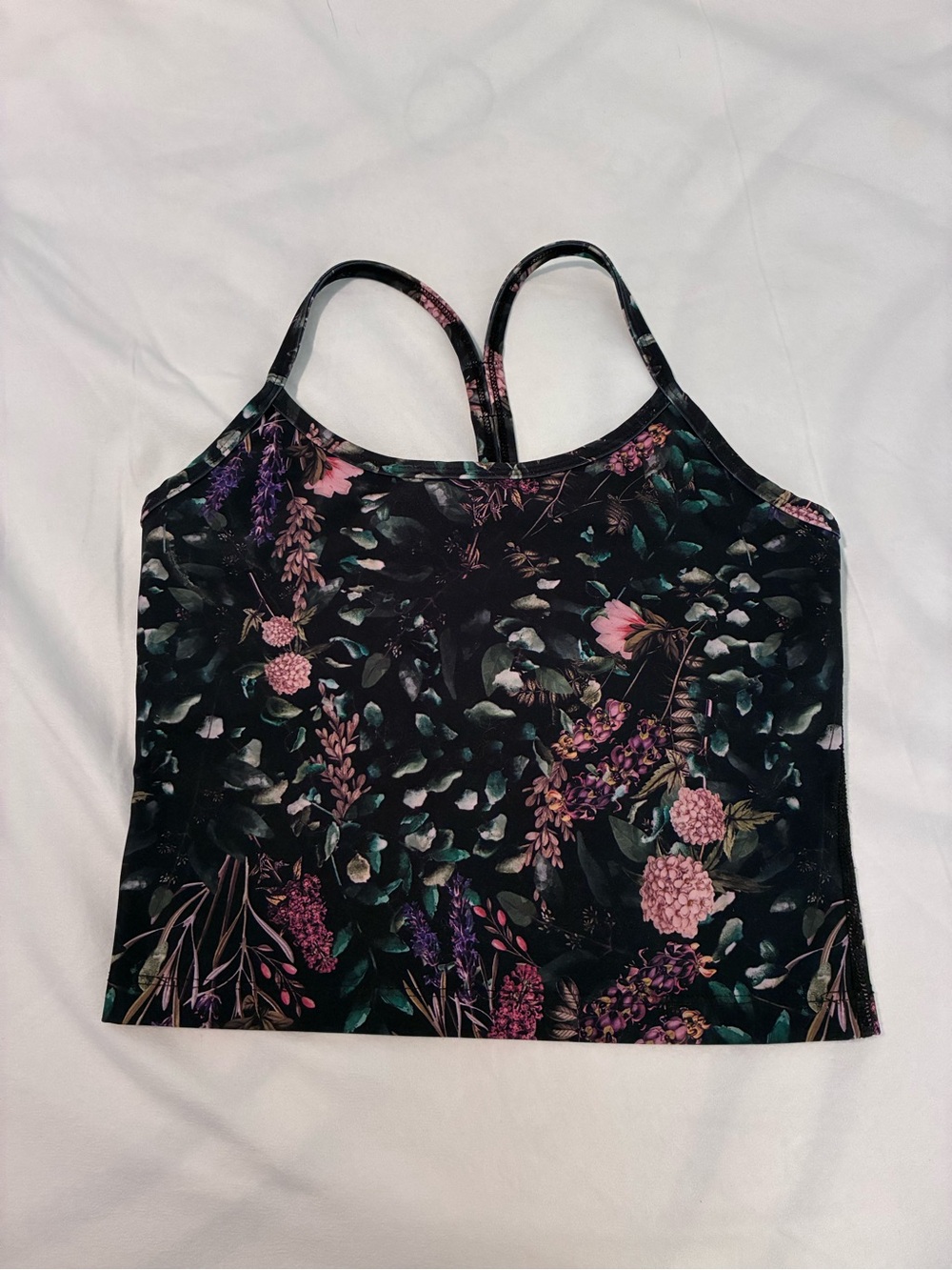 Floral Black & Pink Cropped Tank Top Beyond Yoga XS